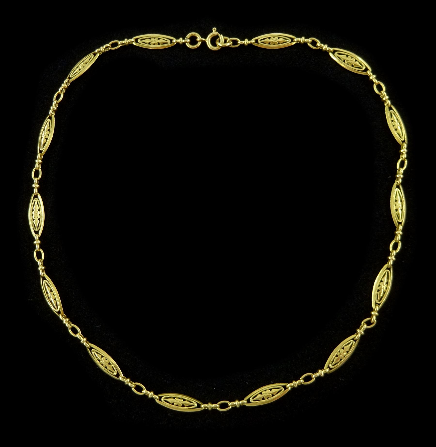 18ct gold fancy marquise link chain necklace