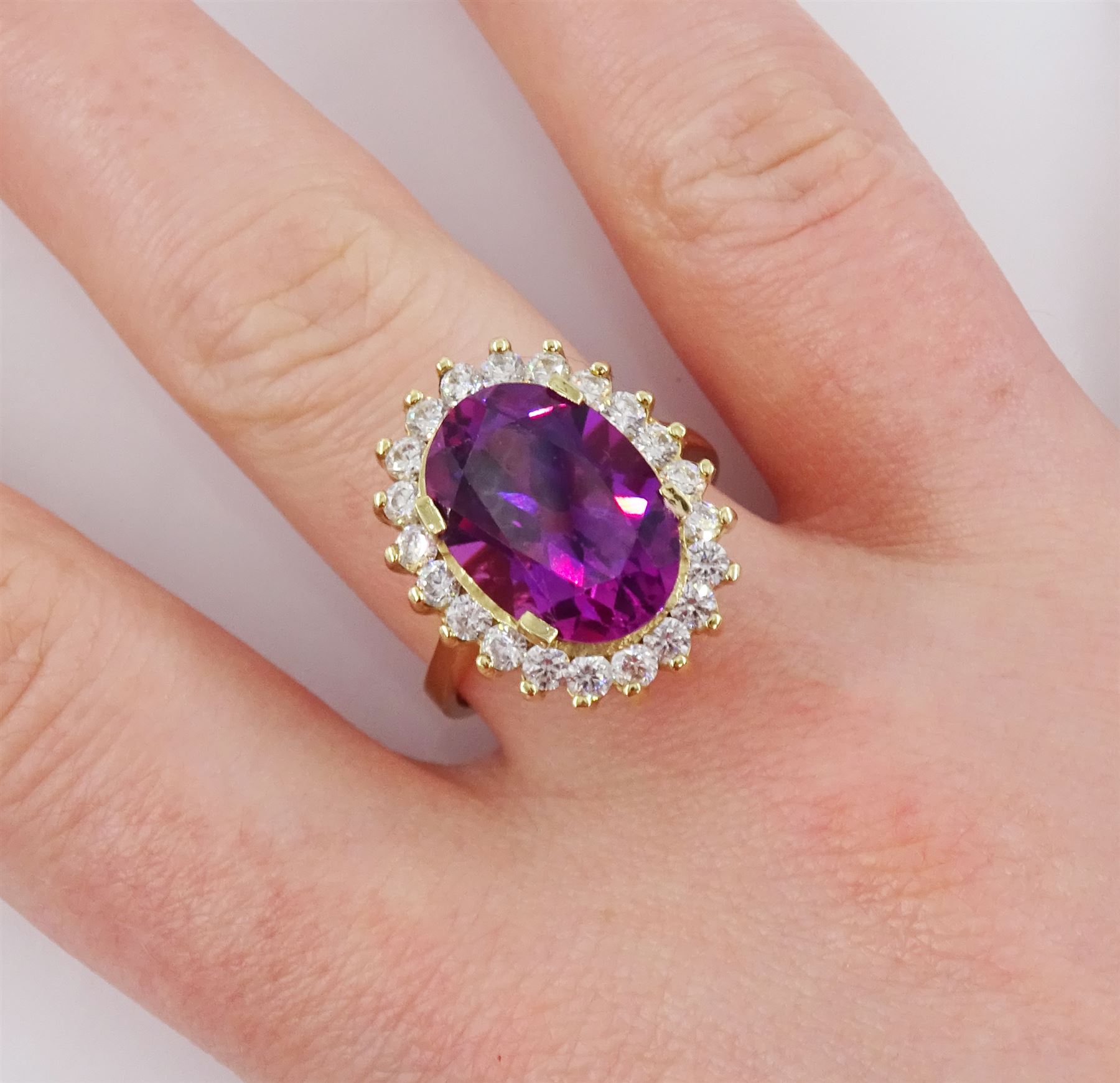 14ct gold synthetic purple sapphire and cubic zirconia cluster ring - Image 2 of 4