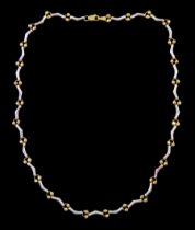 9ct white and yellow gold bead and fancy link chain necklace