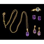 9ct gold jewellery including two pairs of amethyst stud earrings