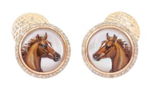 Pair of 14ct rose gold mother of pearl Essex crystal horses head cufflinks