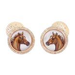 Pair of 14ct rose gold mother of pearl Essex crystal horses head cufflinks