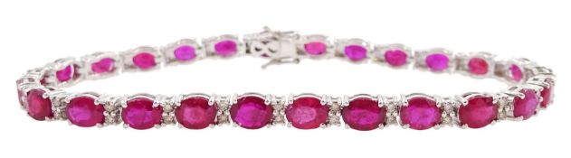 18ct white gold oval ruby and round brilliant cut diamond bracelet