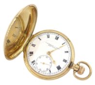 Early 20th century 9ct full hunter lever pocket watch by A Schwarz & Son