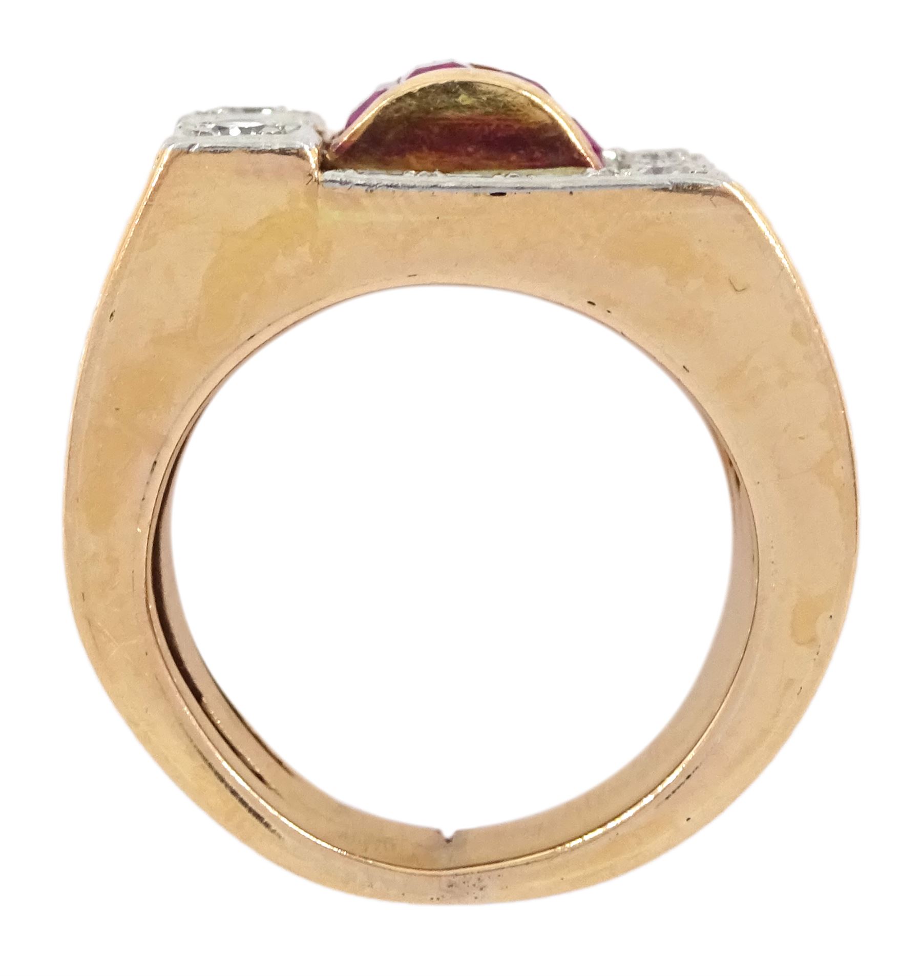14ct rose gold and platinum calibre cut ruby and single cut diamond abstract design ring - Image 4 of 4
