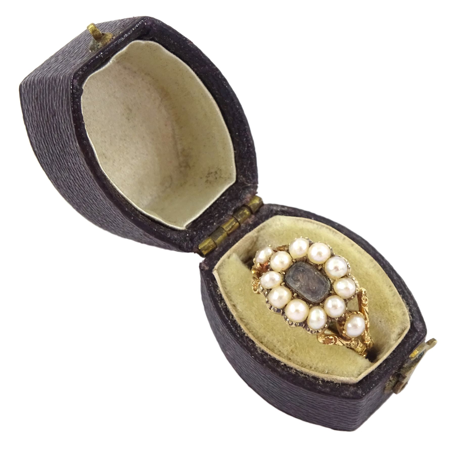 George III gold split pearl mourning ring - Image 3 of 6