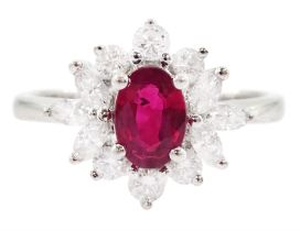 18ct white gold ruby and diamond cluster ring
