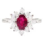 18ct white gold ruby and diamond cluster ring