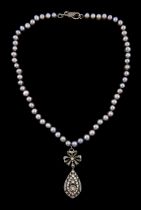 Silver rose cut diamond bow pendant