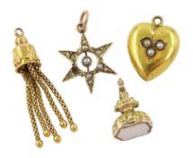 Victorian 15ct gold split pearl heart pendant