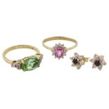 Gold pink sapphire and white topaz cluster ring