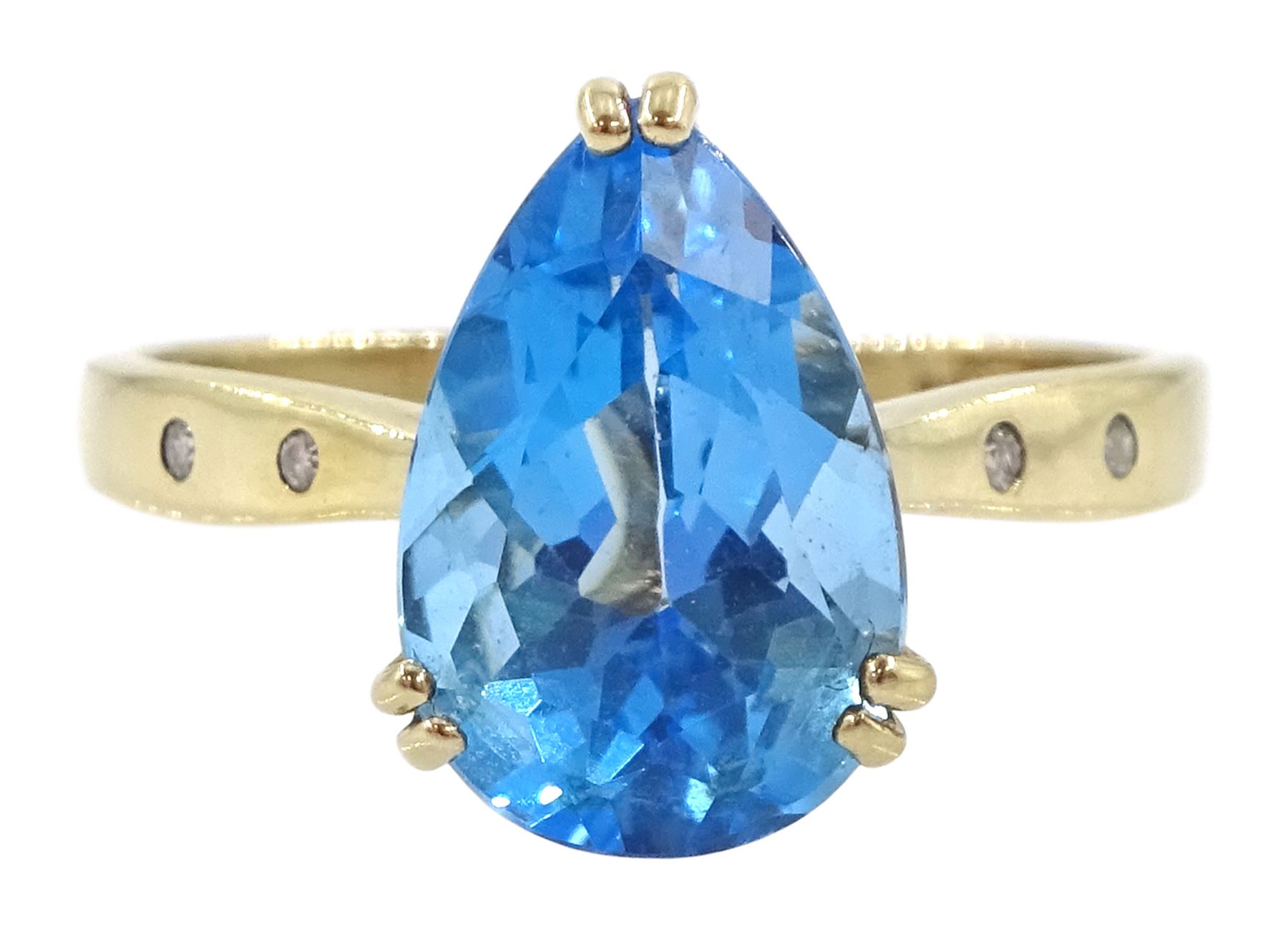 9ct gold single stone pear cut Swiss blue topaz ring