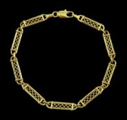 9ct gold fancy rectangular wirework link bracelet