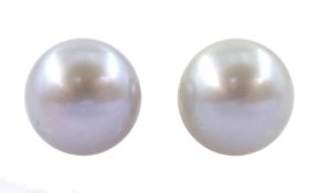 Pair of 9ct gold light grey pearl stud earrings