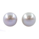 Pair of 9ct gold light grey pearl stud earrings