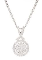 18ct white gold round brilliant cut diamond cluster pendant necklace