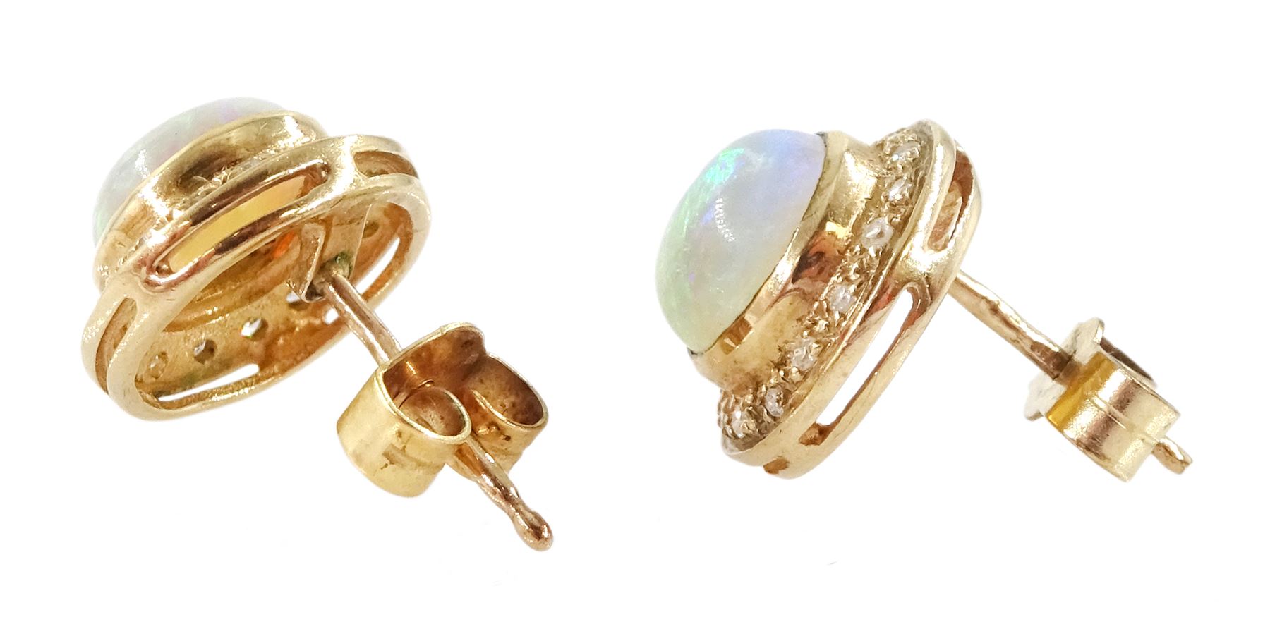 Pair of 9ct gold opal and round brilliant cut diamond circular stud earrings - Image 2 of 2