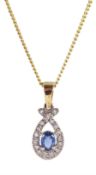 9ct gold sapphire and round brilliant cut diamond pendant necklace