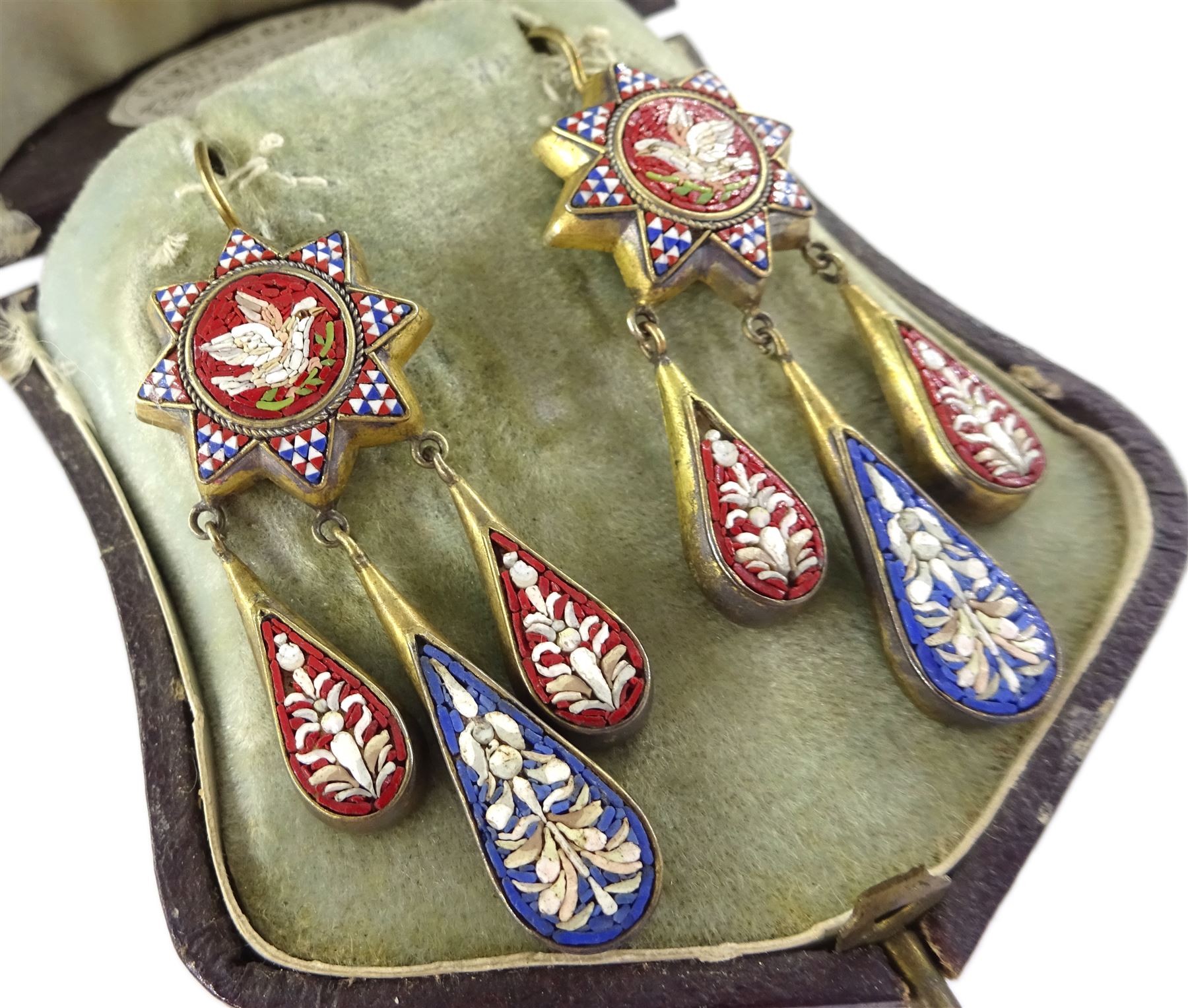 Pair of 19th century silver-gilt micro mosaic pendant earrings - Image 3 of 6