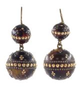 Pair of 19th century continental tortoise shell and pique work pendant earrings