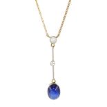 Early 20th century 14ct gold and platinum milgrain synthetic cabochon sapphire and old cut diamond p