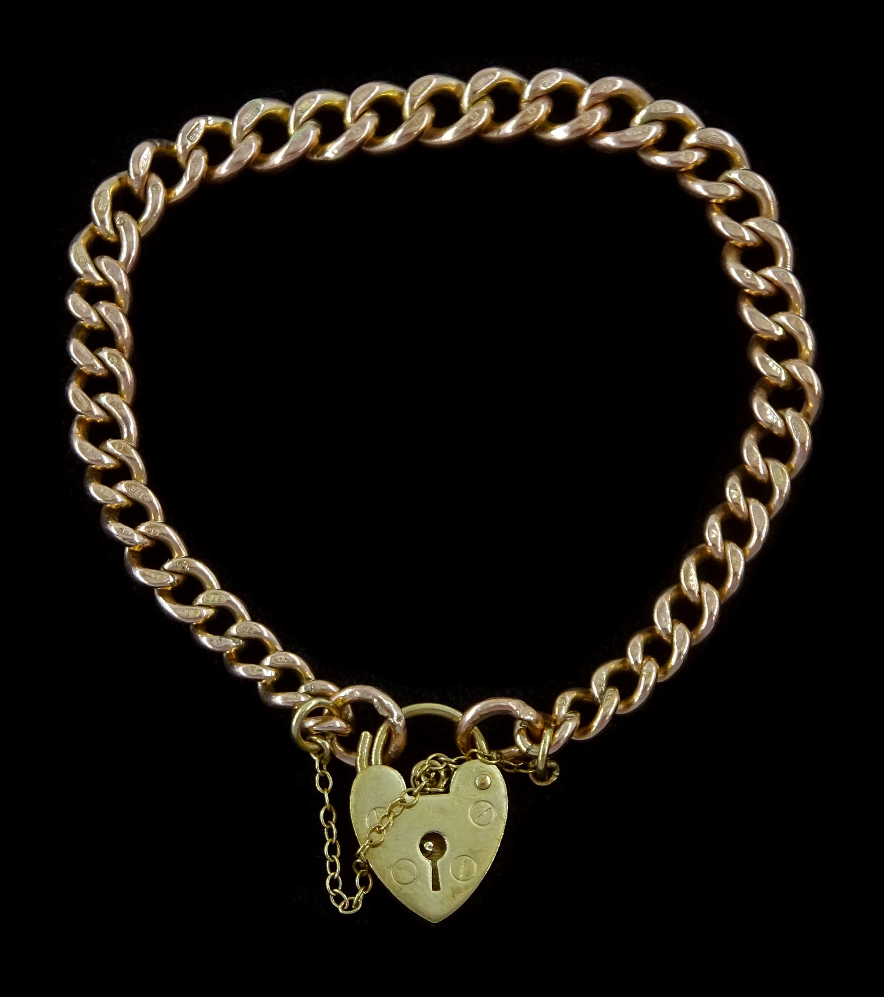 9ct rose gold graduating curb link bracelet