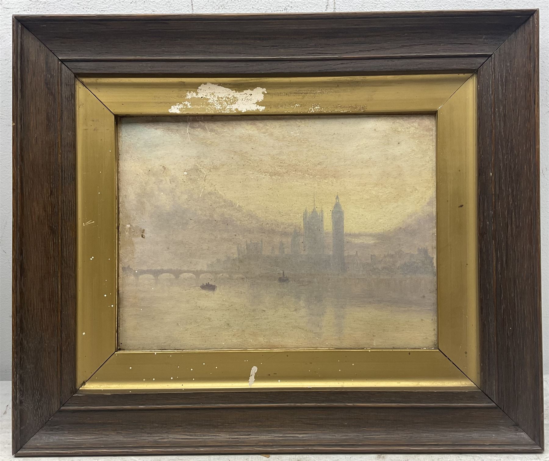 Attrib. Lionel Townsend Crawshaw (Staithes Group 1864-1949): 'Westminster Abbey - Fog' and Houses of - Image 3 of 6