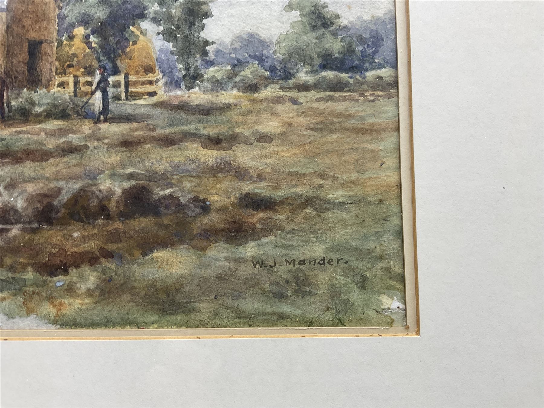 W J Mander (British 20th Century): Tending to the Cows and The Old Stone Bridge - Image 4 of 5