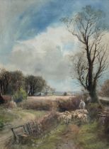 Henry Charles Fox RBA (British 1855-1929): Shepherd and his Flock