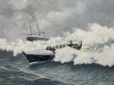 John Cooper (British 1942-): Coxswain Guiding a Boat at Heavy Seas