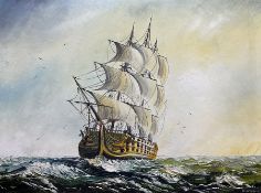 Michael J Whitehand (British 1941-): Sailing Ship in a Choppy Sea