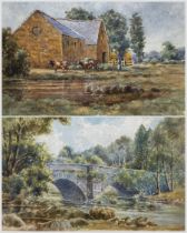 W J Mander (British 20th Century): Tending to the Cows and The Old Stone Bridge