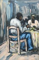 African Impressionist School (Late 20th Century): Figures in a Cafe