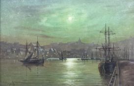 Circle of Louis Hubbard Grimshaw (British 1870-1944): Harbour by Moonlight