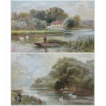 Walter Duncan (British 1848-1932): 'Clevedon Woods on the Thames' and 'The Rush Boat - Pangbourne on