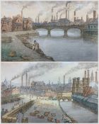 Laurence Scott (British fl. 1883-1898): 'Sheffield from Station Approach' and 'Lady's Bridge - 1890'