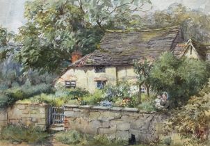 EM Glennie (British Early 20th Century): 'Child and Woman Outside a Cottage'