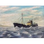 M Drewry (British 20th century): St Romanus Hull Trawler off Spurn Point