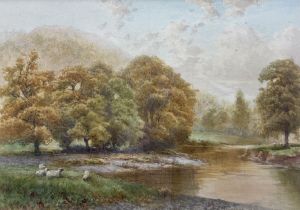 James Whaite (British 1881-1916): Sheep beside a Stream