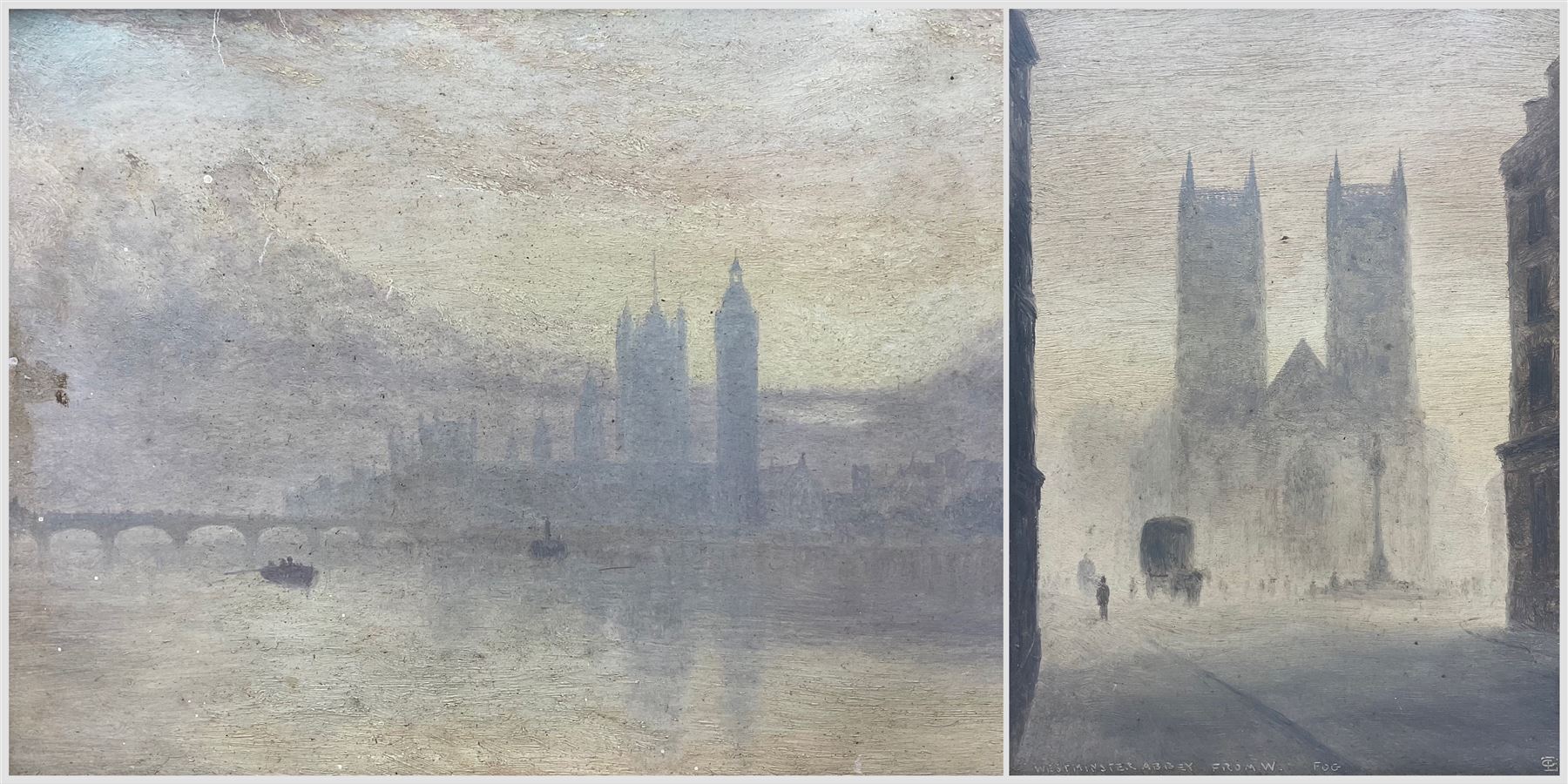Attrib. Lionel Townsend Crawshaw (Staithes Group 1864-1949): 'Westminster Abbey - Fog' and Houses of