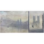 Attrib. Lionel Townsend Crawshaw (Staithes Group 1864-1949): 'Westminster Abbey - Fog' and Houses of