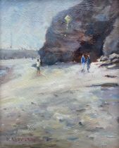 Michelle Saunders (British 1963-): 'The Yellow Kite - Whitby Beach'