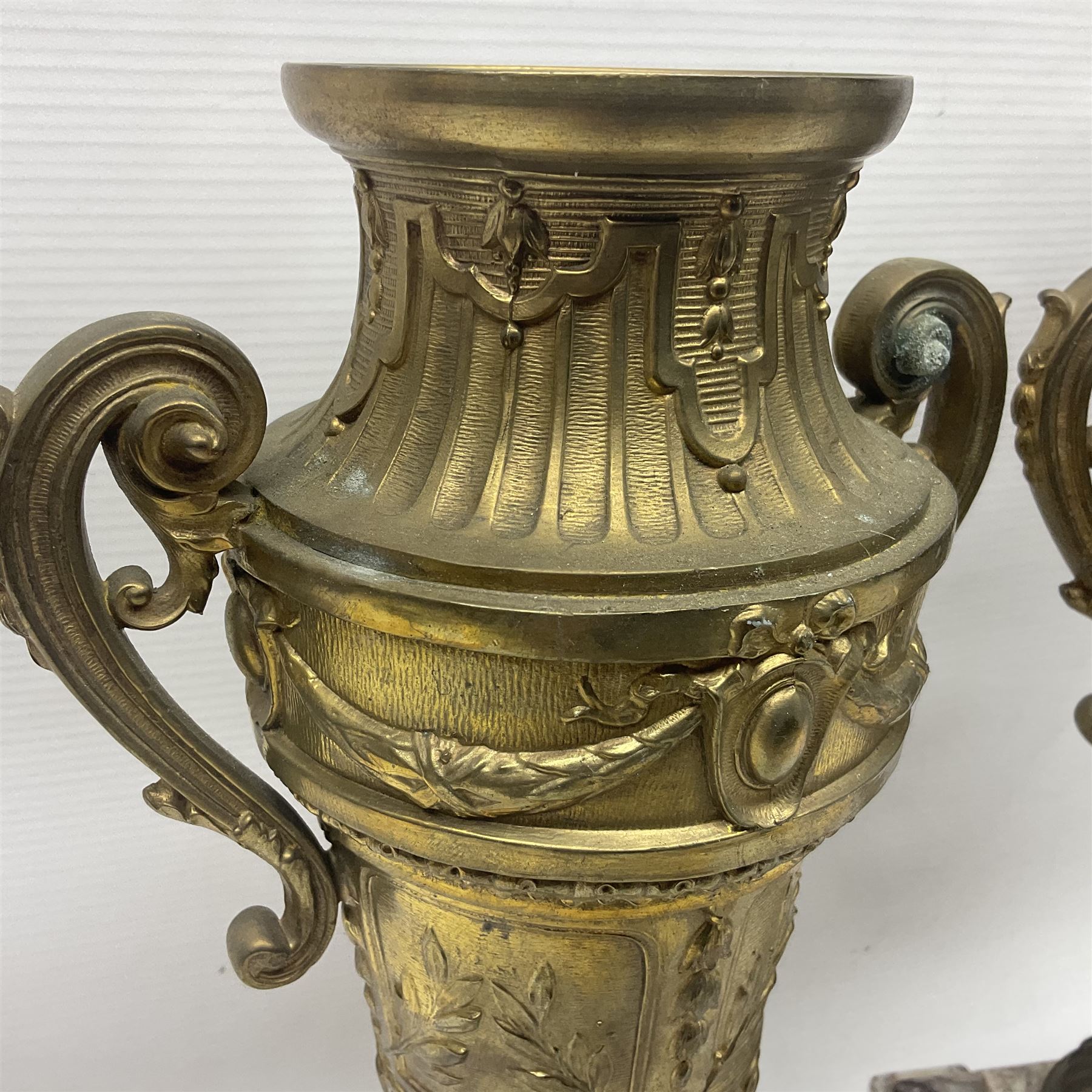 Pair of 19th century gilt metal twin handle urns - Image 23 of 27