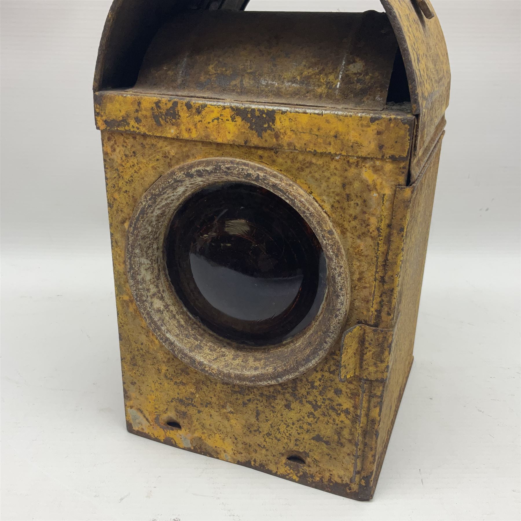 HCC yellow painted railway lamp and a British Coal Mining Company Wales brass miners lamp - Image 5 of 14