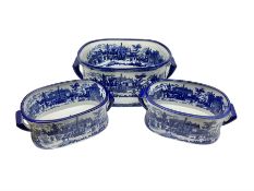 Three Victoria Ware blue and white footbaths