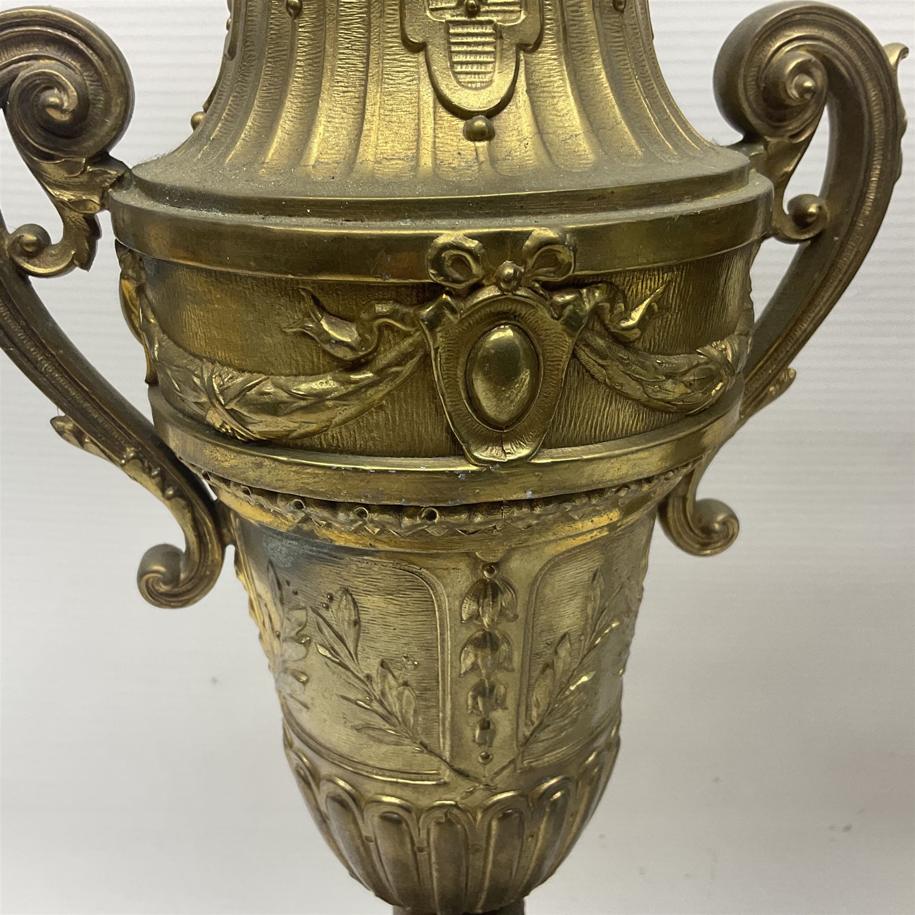 Pair of 19th century gilt metal twin handle urns - Image 7 of 27