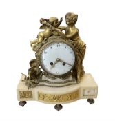 French - 19th century gilt metal and alabaster 8-day mantle clock