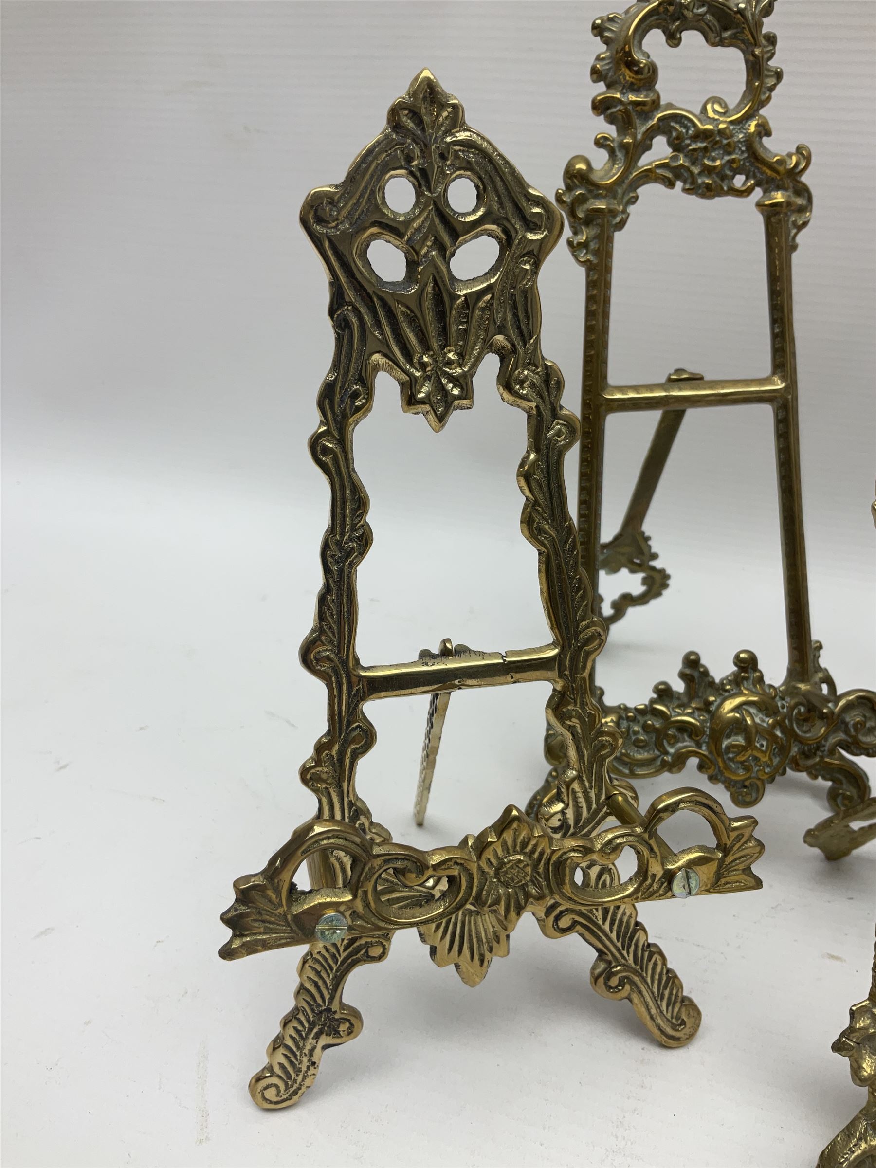 Nine ornate cast brass easel stands of various sizes - Image 5 of 13