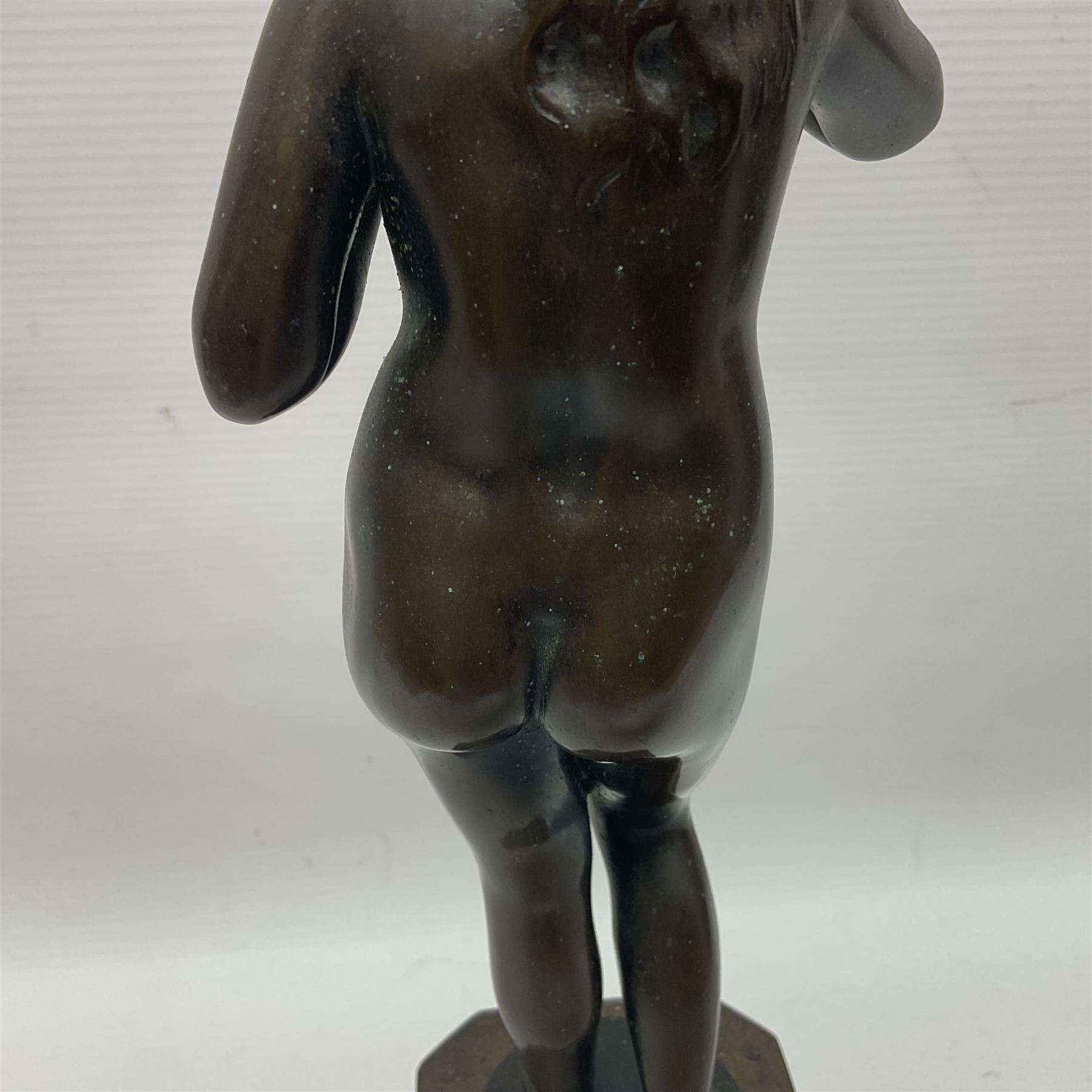 Bronze nude female figure holding a rose - Image 11 of 14