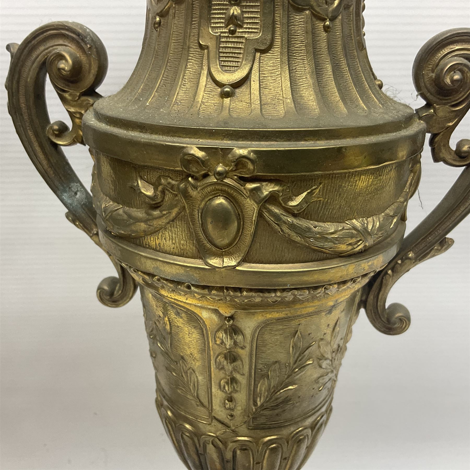 Pair of 19th century gilt metal twin handle urns - Image 16 of 27